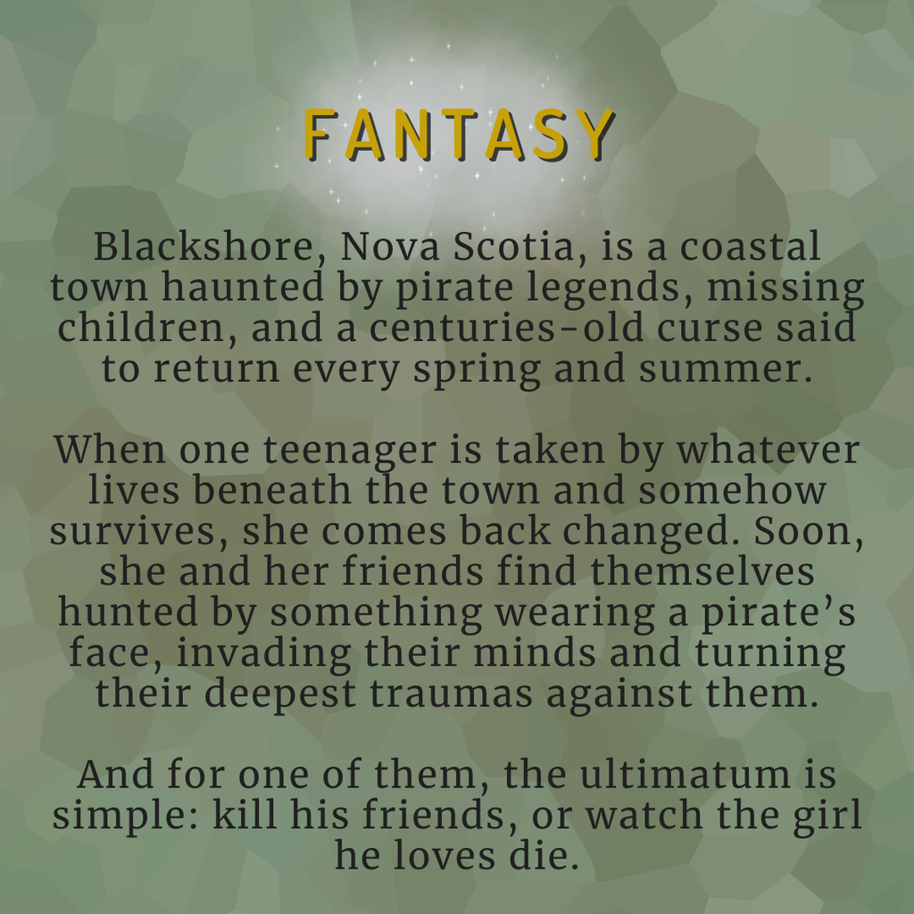 A text-based promotional graphic with the word 'FANTASY' in large yellow letters above three paragraphs of dark gray text on a muted green textured background.